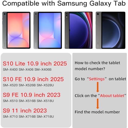 JUQITECH Backlit Keyboard Case for Samsung Galaxy Tab S10 Lite S10 FE S9 FE 10.9 Inch S9 11 Inch, Detachable Slim Soft Tablet Multi-Angle Stand Smart Cover Case with Keyboard Support S Pen Holder - Image 2