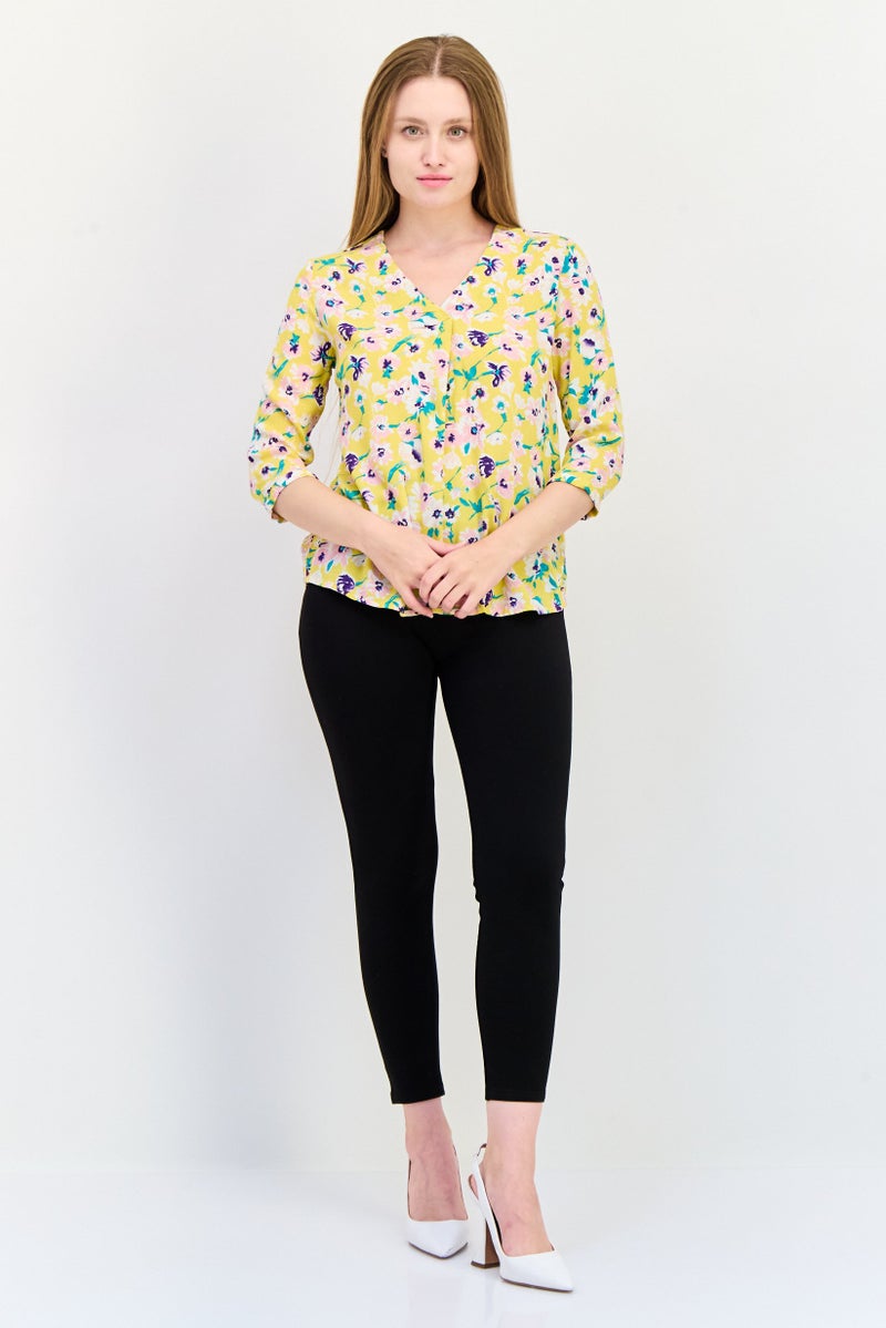 ONLY Women V-Neck Long Sleeve Floral Print Blouse, Multicolor  - Image 3