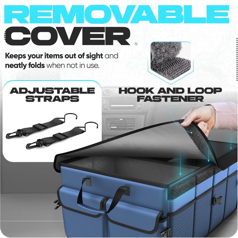 فورتيم منظم صندوق السيارة لسيارات SUV، منظم صندوق السيارة، تخزين قابل للطي، ملحقات السيارة للرجال والنساء، حقيبة قابلة للطي، هدية عيد الميلاد المثالية، 600D أكسفورد، قاع غير قابل للانزلاق، أحزمة، غطاء ناعم (65 لتر) - Image 5