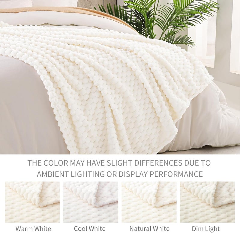 King Size Soft Fleece Blanket, 90x104 Inches Stylish Jacquard Velvet Blanket for Bed, Fuzzy Cozy Lightweight for All Season, Ivory - Image 4