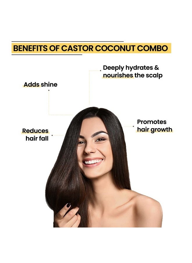 Rey Naturals - Cold Pressed Castor & Virgin Coconut Hair Oil | For Hair Growth, Hairfall Control, Nail Cuticles, Eyebrow & Eyelashes Nourishment | Hydrates & Moisturize Scalp | For Men & Women -200Ml*2 - Image 1