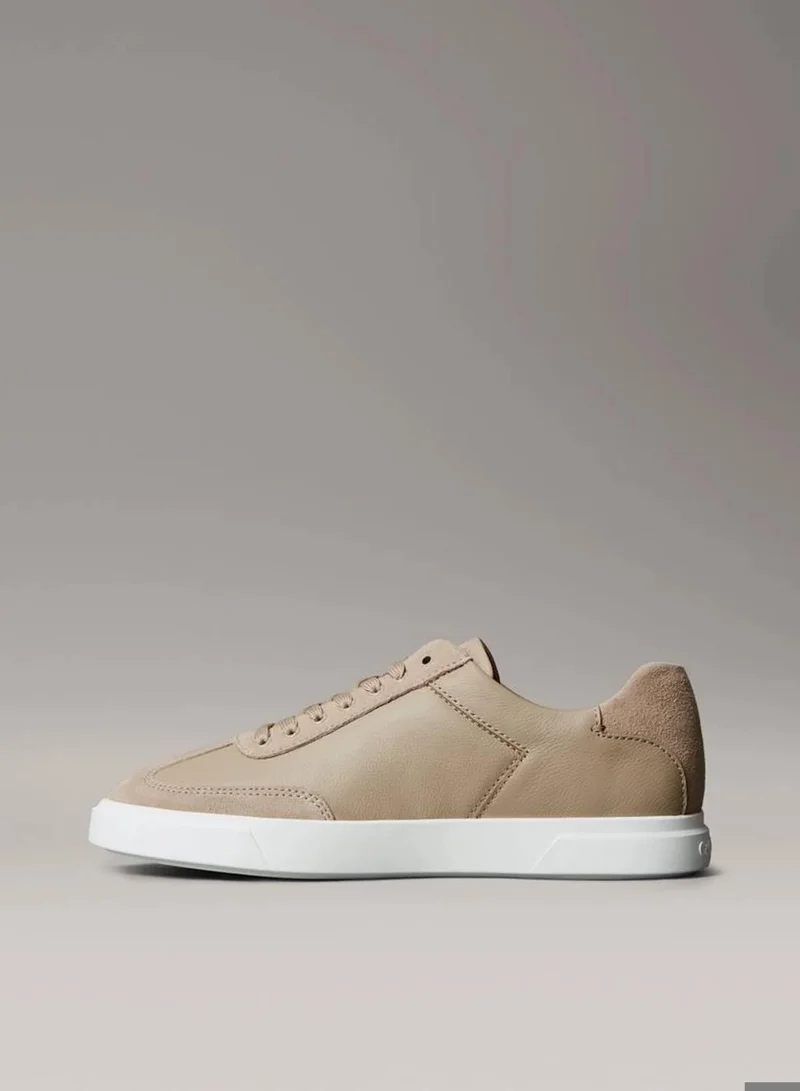 Calvin Klein Silver Mink Leather Signature Logo Trainers for Women | Best Price UAE