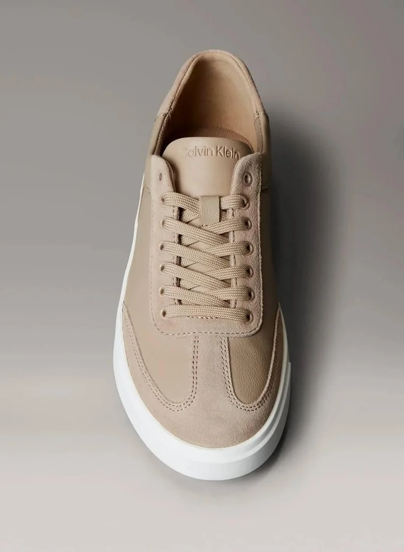 Calvin Klein Silver Mink Leather Signature Logo Trainers for Women | Best Price UAE