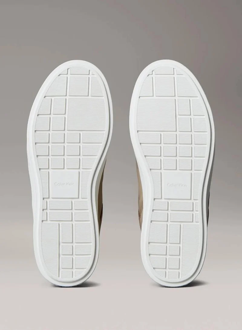 Calvin Klein Silver Mink Leather Signature Logo Trainers for Women | Best Price UAE
