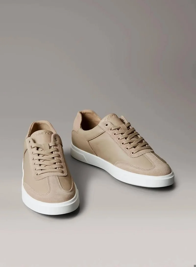 Calvin Klein Silver Mink Leather Signature Logo Trainers for Women | Best Price UAE
