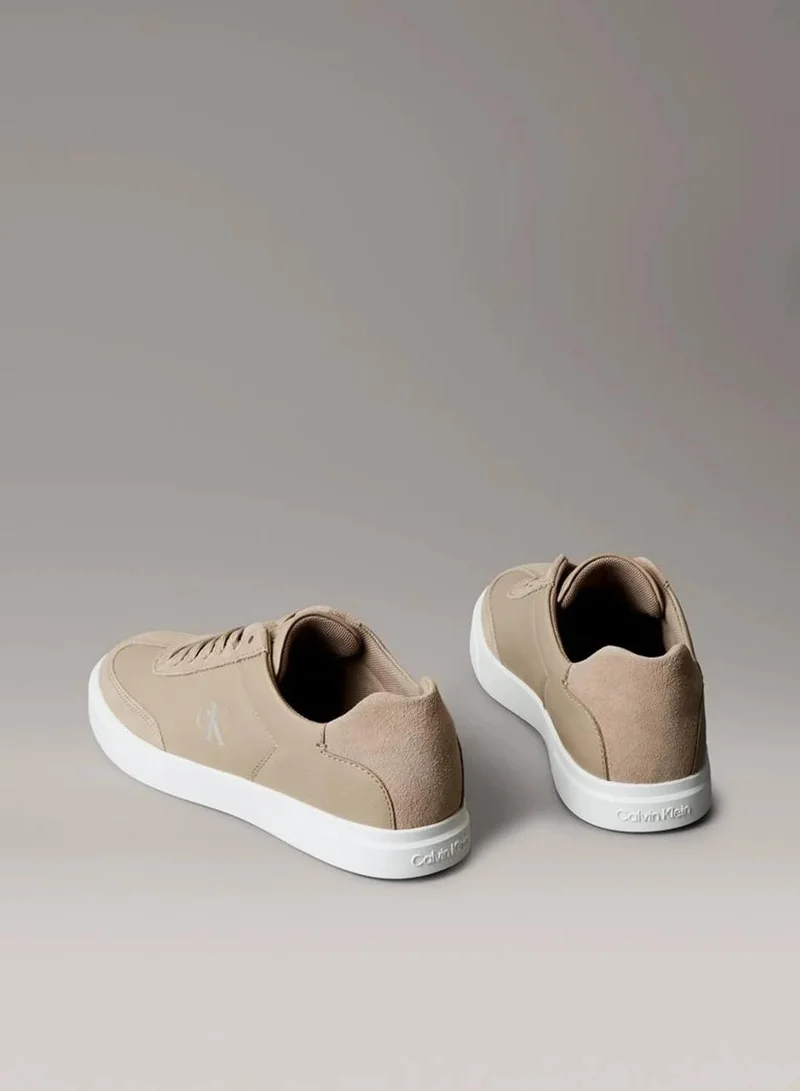 Calvin Klein Silver Mink Leather Signature Logo Trainers for Women | Best Price UAE
