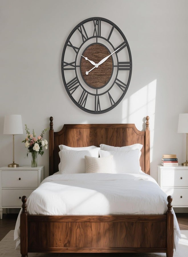Pytha Sight 24 Inch Large Oversized Farmhouse Modern Decorative Wall Clock for Living Room,Silent Industrial Big Roman Numerals Vintage Metal Round Wall Clocks for Kitchen,Dinng Room,Office - Image 4