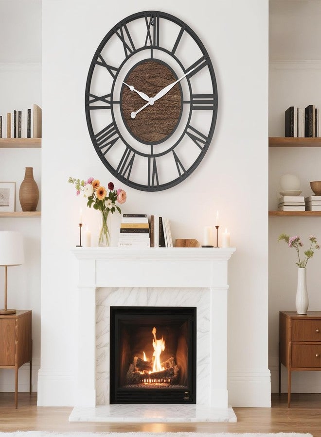 Pytha Sight 24 Inch Large Oversized Farmhouse Modern Decorative Wall Clock for Living Room,Silent Industrial Big Roman Numerals Vintage Metal Round Wall Clocks for Kitchen,Dinng Room,Office - Image 3