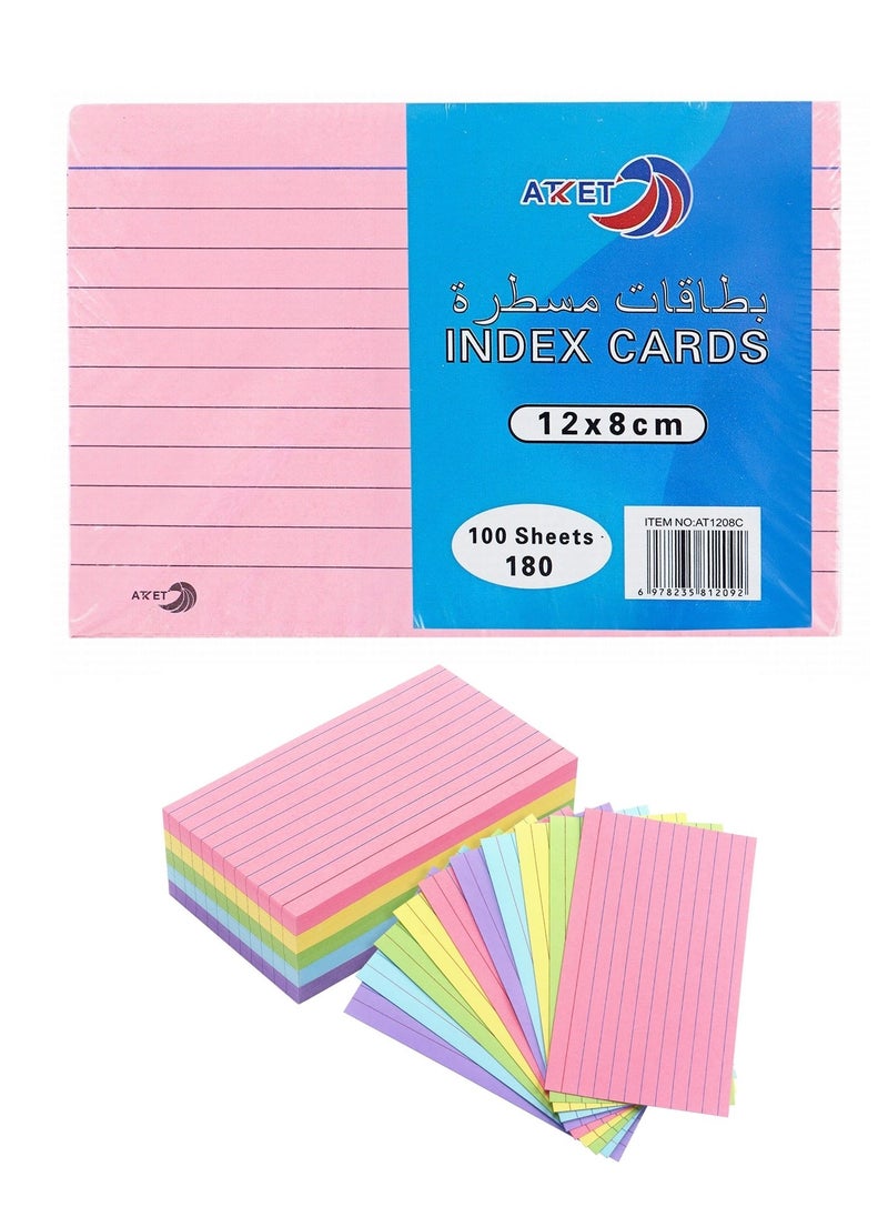 ATKET 100-Piece Ruled Index Card 180gsm Thickness 12x8cm Size Multicolour  - Image 1