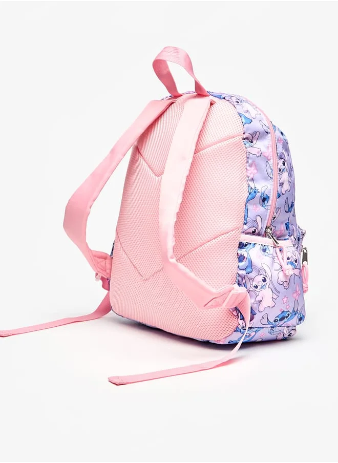 ديزني Girls All-Over Stitch and Angel Print Backpack with Adjustable Straps and Zip Closure