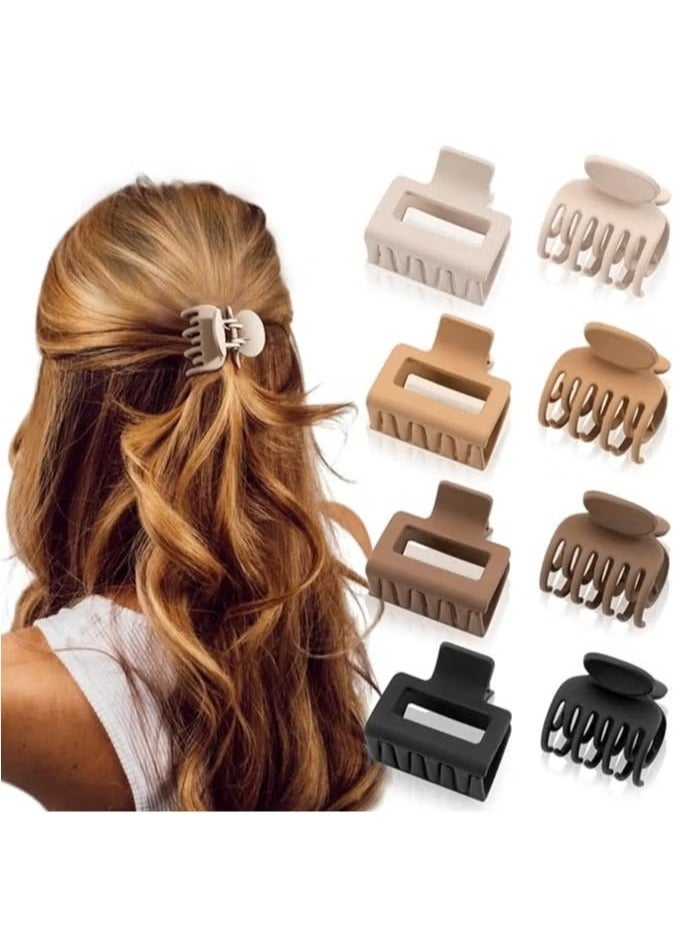 Matte Hair Clips for Women and Girls - Rectangle and Double Row Small Claw Clips for Thin/Medium Fine Hair - Nonslip Jaw Clips (Apricot, Khaki, Brown, Black) - Image 1