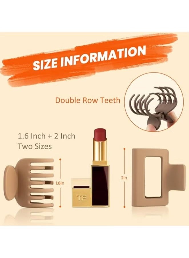 Matte Hair Clips for Women and Girls - Rectangle and Double Row Small Claw Clips for Thin/Medium Fine Hair - Nonslip Jaw Clips (Apricot, Khaki, Brown, Black) - Image 2