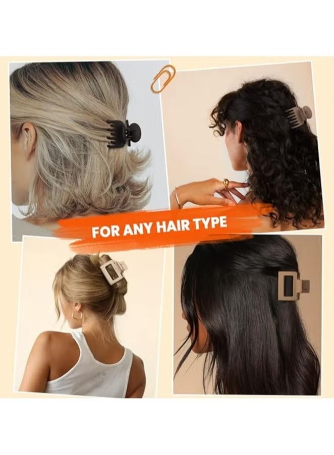 Matte Hair Clips for Women and Girls - Rectangle and Double Row Small Claw Clips for Thin/Medium Fine Hair - Nonslip Jaw Clips (Apricot, Khaki, Brown, Black) - Image 5