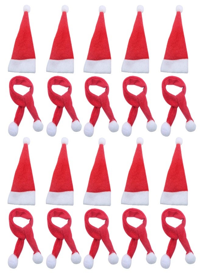 LOOGI Mini Santa Hat and Santa Scarf for Crafts Doll Christmas Decor Wine Bottle Cover 10Pcs - Image 1