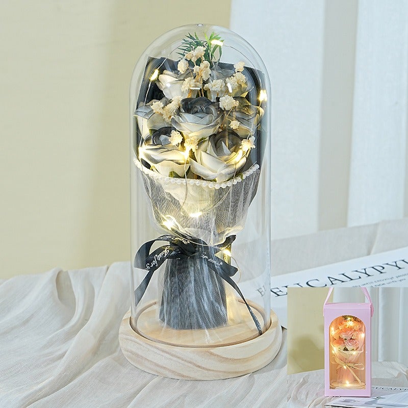 Preserved Rose Flower Gift Box with Wooden Base - 7 Roses Bouquet for Teacher's Day, Birthday & Special Occasions