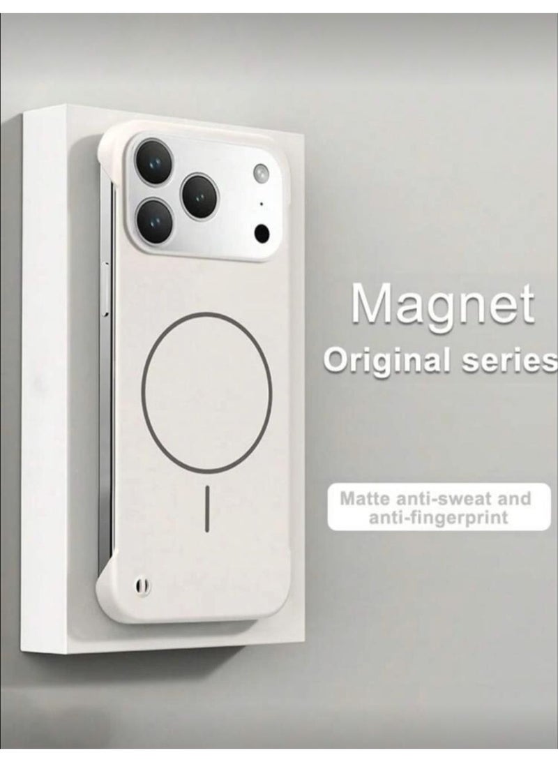 جراب هاتف مغناطيسي بدون حواف لهاتف iPhone 17 Pro Max مع شحن لاسلكي مغناطيسي، لون سادة، غطاء خلفي - Image 1