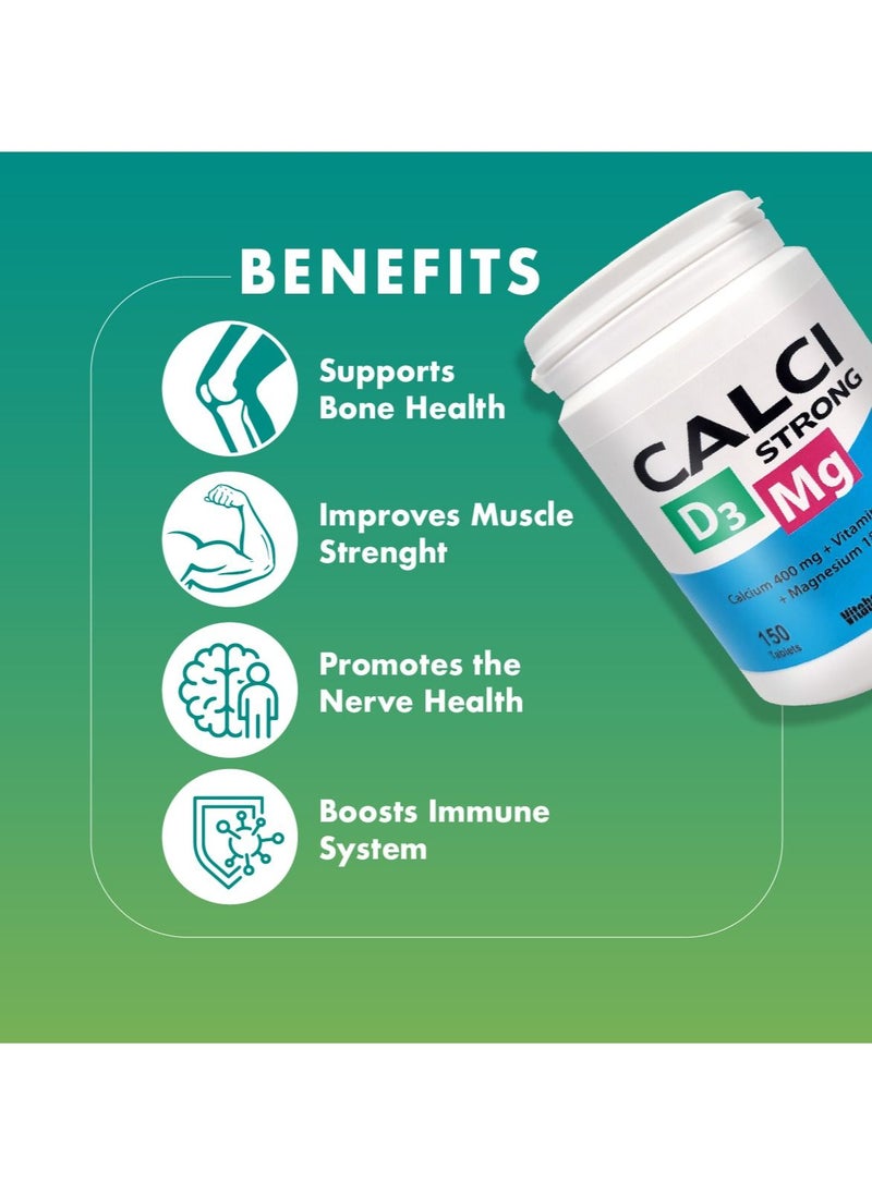 Vitabalans - Calci Strong Calcium Vitamin D3 Magnesium supports and maintains Bone and Muscular Health 150 Tablets - Image 1