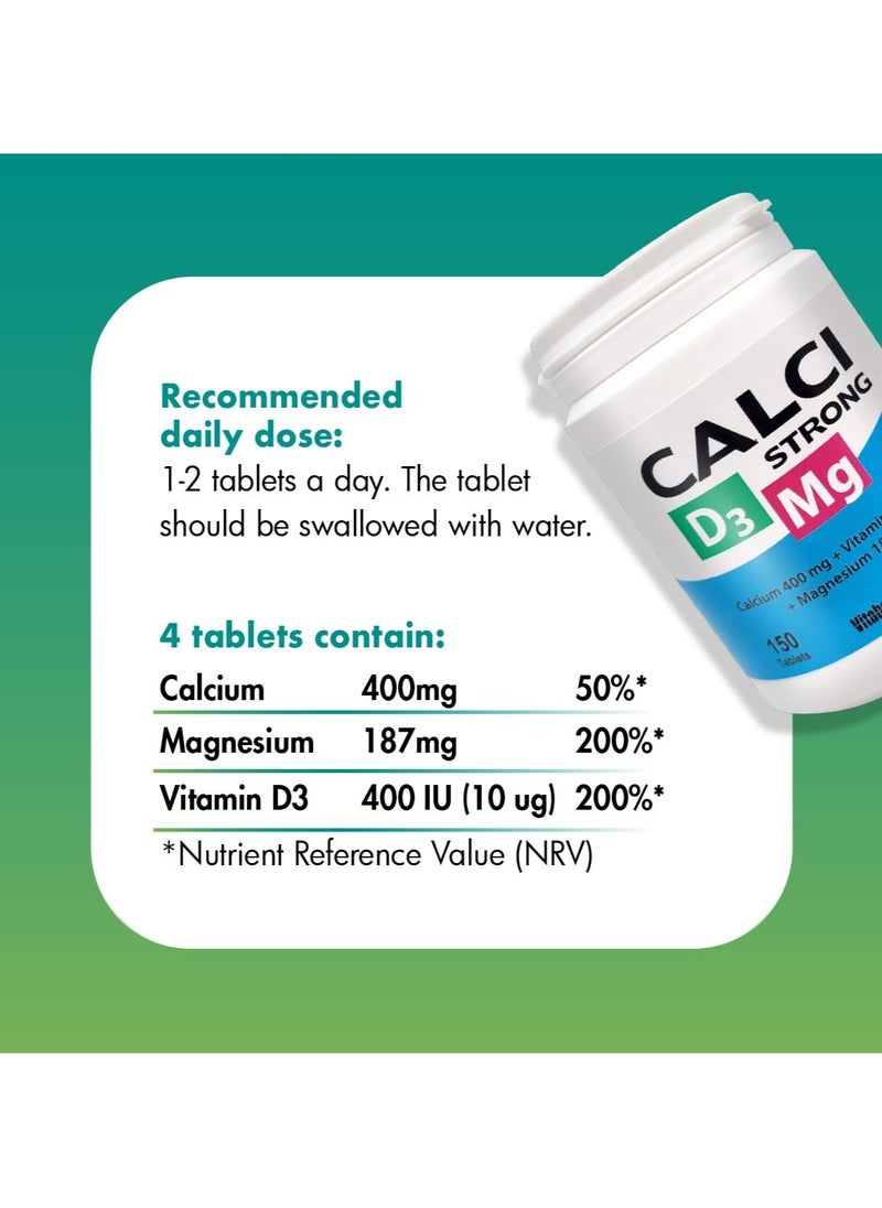Vitabalans - Calci Strong Calcium Vitamin D3 Magnesium supports and maintains Bone and Muscular Health 150 Tablets - Image 1