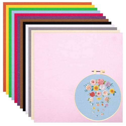 Nitelemn 12 Sheets 12 Colors Embroidery Fabric, Pre-Cut Natural Cotton Embroidery Cloth Fabric, Embroidery Cloth Squares for Embroidery Garment Craft (5.9×5.9Inch) - Image 1