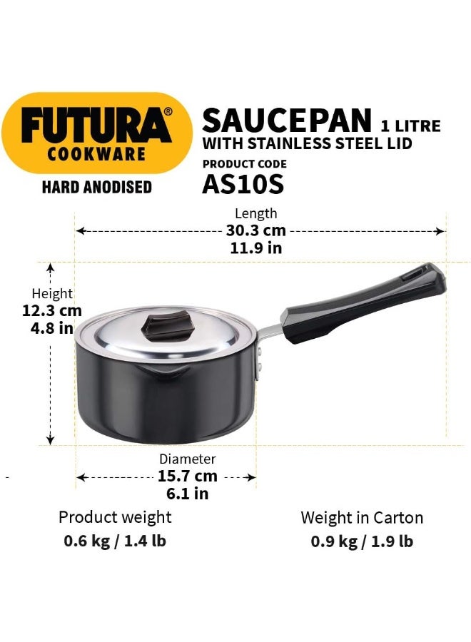 Hawkins وعاء صلصة ألومنيوم مؤكسد صلب فutura مع غطاء فولاذي أسود سعة 1 لتر - Image 3