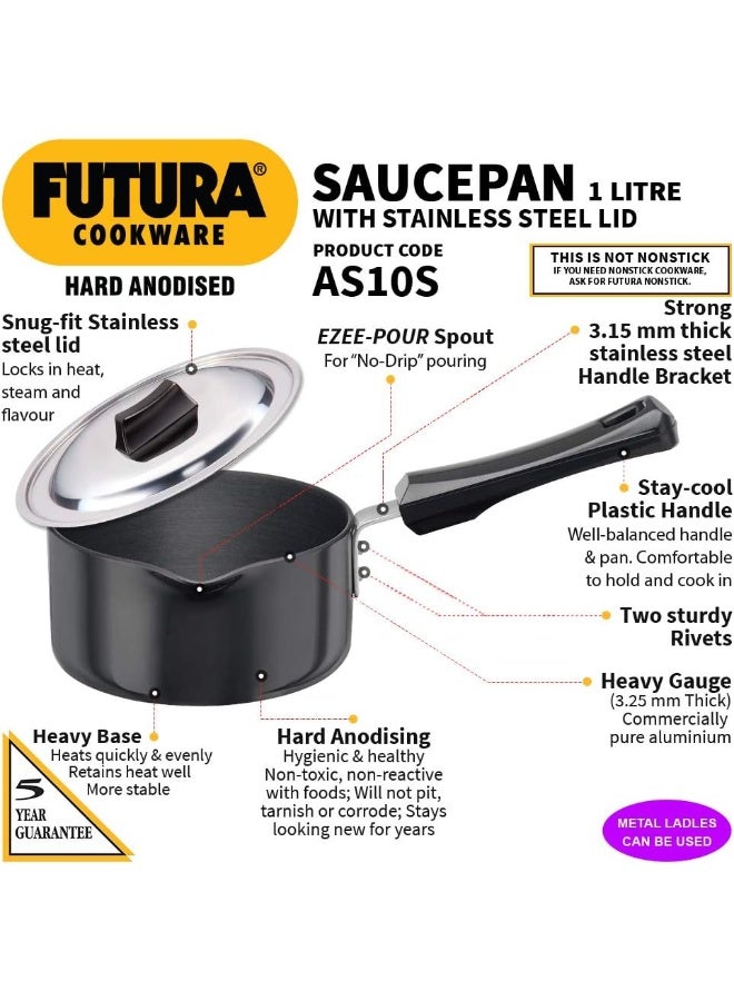 Hawkins وعاء صلصة ألومنيوم مؤكسد صلب فutura مع غطاء فولاذي أسود سعة 1 لتر - Image 2