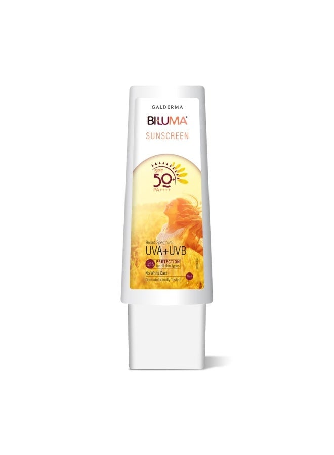 Biluma Sunscreen| Spf 50+ & Pa++++|Brightening & Hydrating Sunscreen|Dermatologically Tested|Uva,Uvb,Visible Light, Blue Light & Pollution |Oily, Dry, Sensitive & Combination Skin| 50Ml - Image 1