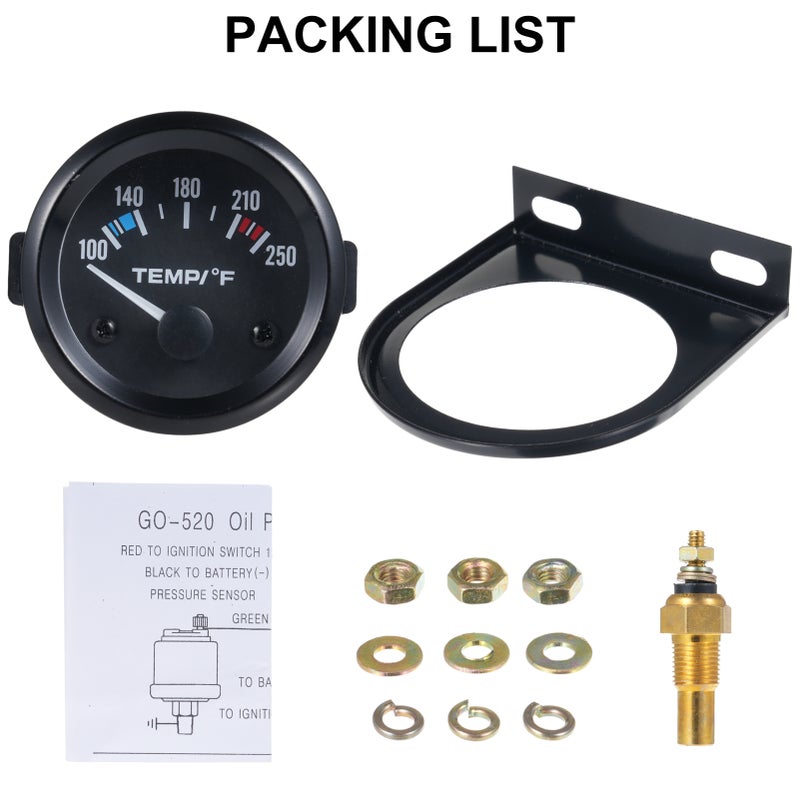 Water Temperature Gauge 12V Black: Precision Monitoring Coolant Temp Gauge - Enhanced Visibility Temp Gauge for 12V Cars, Trucks, RVs, UTVs, Motorcycles and Boats - Image 3