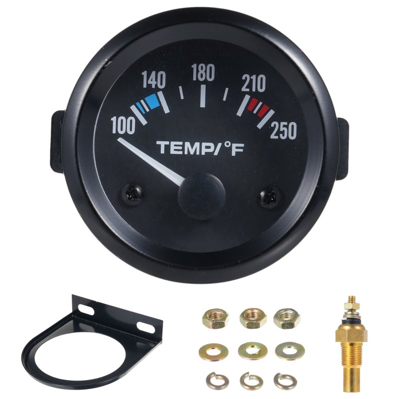 Water Temperature Gauge 12V Black: Precision Monitoring Coolant Temp Gauge - Enhanced Visibility Temp Gauge for 12V Cars, Trucks, RVs, UTVs, Motorcycles and Boats - Image 2