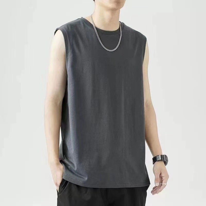 Summer Solid Loose Mens Tank Top Sleeveless Sport Vest Dark gray  - Image 1