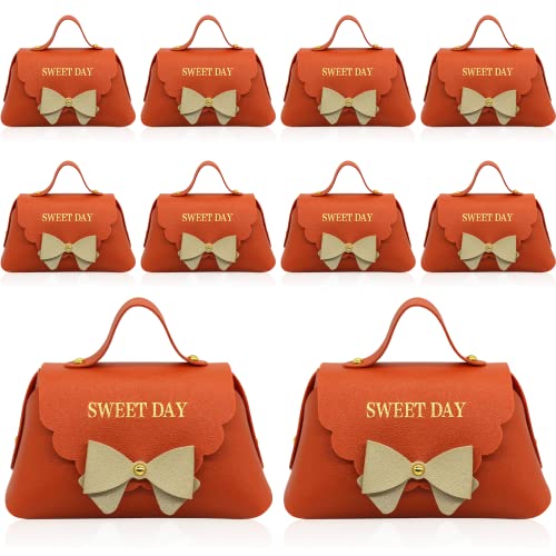 Topoloar 10 pack Orange Leather Gift Boxes, Reusable Baby Showers Party Boxes Favor, Mini Handbag Candy Gift Box with Bowknot For Wedding Birthday Christmas Party Decoration, 5 x3.5 inches - Image 1