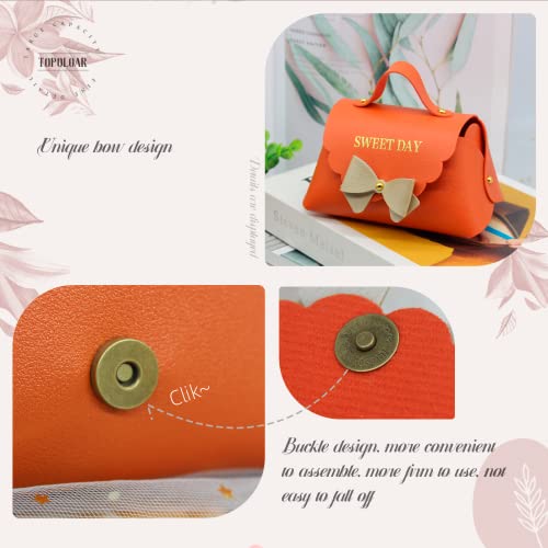 Topoloar 10 pack Orange Leather Gift Boxes, Reusable Baby Showers Party Boxes Favor, Mini Handbag Candy Gift Box with Bowknot For Wedding Birthday Christmas Party Decoration, 5 x3.5 inches - Image 4