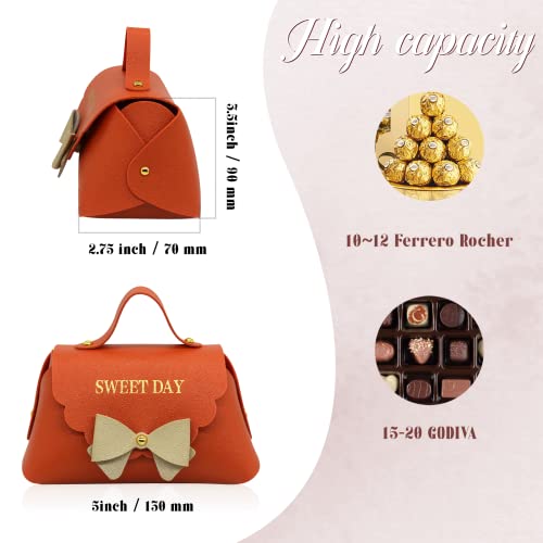 Topoloar 10 pack Orange Leather Gift Boxes, Reusable Baby Showers Party Boxes Favor, Mini Handbag Candy Gift Box with Bowknot For Wedding Birthday Christmas Party Decoration, 5 x3.5 inches - Image 2