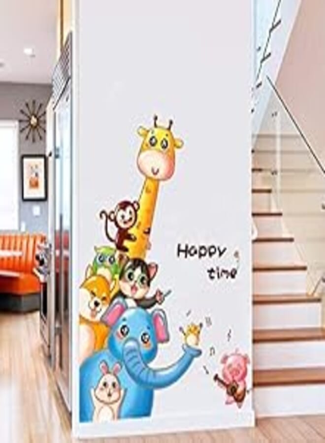 Giraffe Monkey Owl Puppy Bunny Elephant Pvc Wall Stickers For Kids Rooms Baby Home Decor Cartoon Animals Decals-xx
