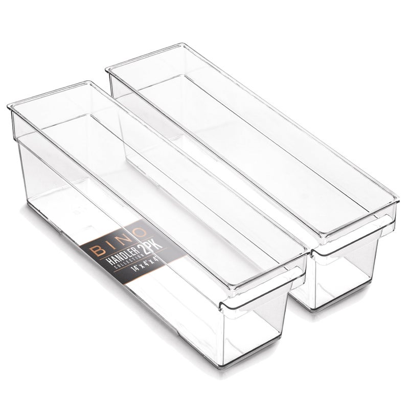 BINO  Plastic Storage Bins Small  THE HANDLER COLLECTION  Multipurpose Organizer Bins  Kitchen Pantry Organizers and Storage  Clear Containers for Organizing Home  Freezer Organizer