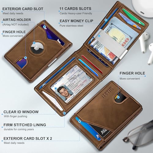 miyozi Airtag Wallet for Menwith Money Clip 11 Cards Slim Front Pocket Leather RFID Blocking Wallet with Gift Box - Image 3