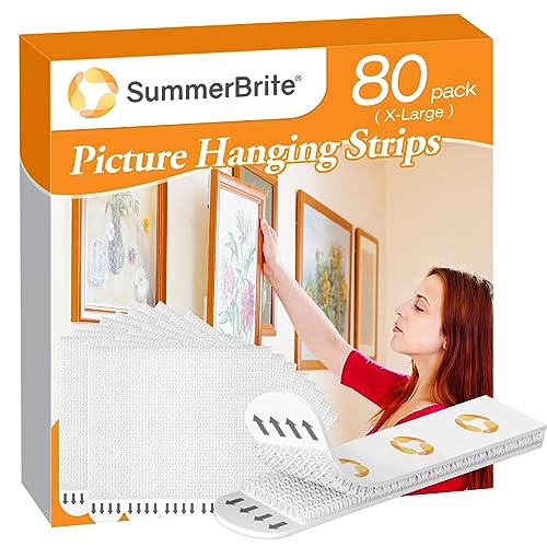 SummerBrite XL Picture Hanging Strips Heavy Duty, 80 Strips Damage Free Removal Picture Hangers for Wall, Sticky Hook & Loop Adhesive Strips for Poster/Picture/Home/Office, 40 Pairs/X-Large, White - Image 1