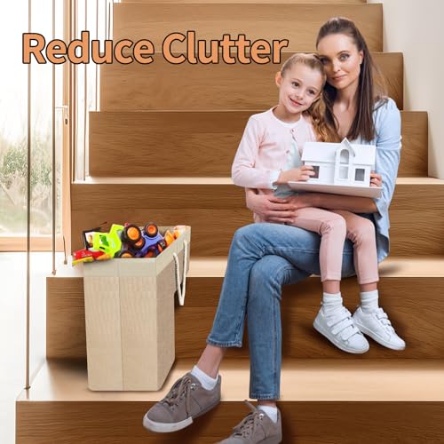 slcinwzdt Stair Basket for Stairs with Handle Staircase Baskets for Carpeted and Wooden Stairs16 Step Storage Basket for Toys Clothes Books Tools with Hard Board Antislip 1 Beige - Image 3
