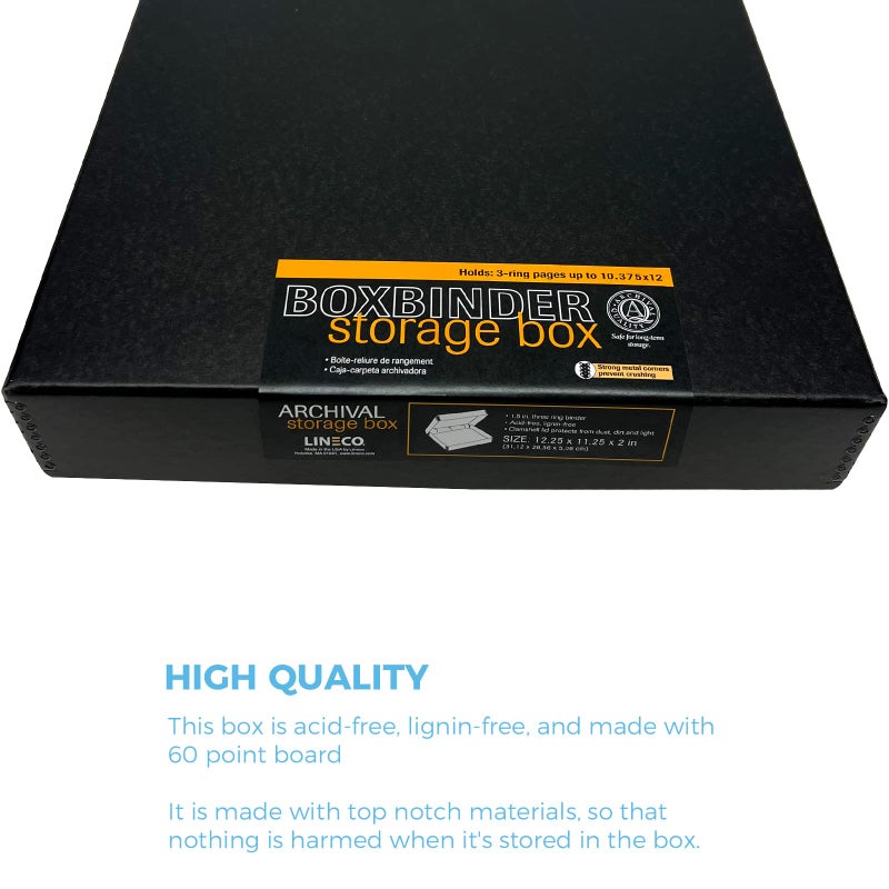 Lineco Archival Oversized 3-Ring Album Box with Clamshell Style Lid, Holds Up 55 Pages, 13.25 x 11.75 x 2.5 inch, Black - Image 3