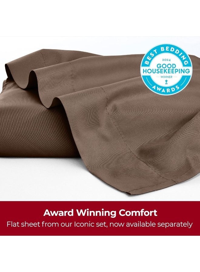 mellanni Mellanni King Size Flat Sheet  Iconic Collection Bedding  Hotel Luxury Extra Soft Cooling  Wrinkle Fade Stain Resistant  1 Flat Sheet Only King Brown  - Image 3