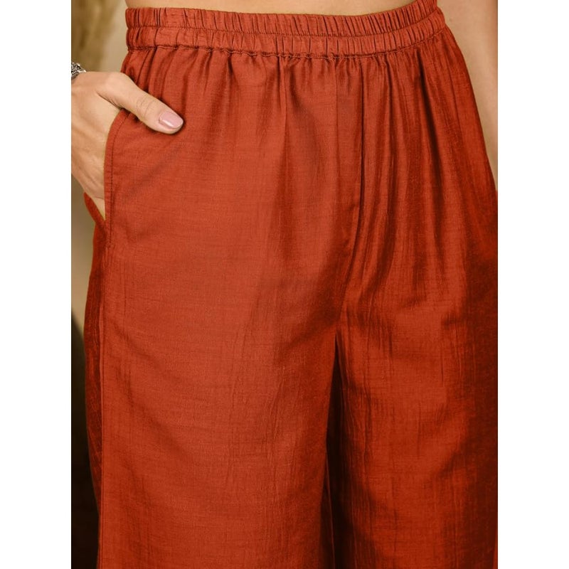 WineRed Rust Flared Kurta, Sharara and Dupatta Set - Image 5