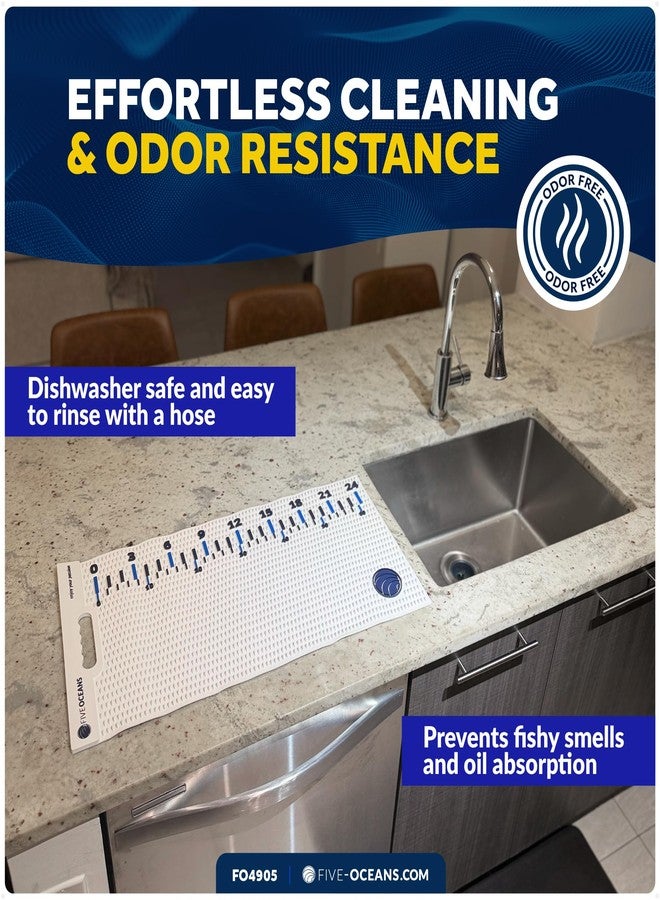 Five Oceans Fish Fillet Mat 28"x14", White Non-Slip Cutting Mat for Fish, Heavy-Duty Roll-Up Dishwasher Safe Board with 24" Ruler, for Kitchen Counters, Patio BBQ & Outdoor Tables - FO4905 - Image 4