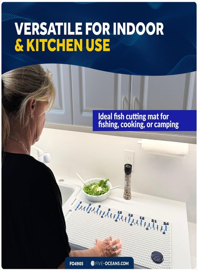 Five Oceans Fish Fillet Mat 28"x14", White Non-Slip Cutting Mat for Fish, Heavy-Duty Roll-Up Dishwasher Safe Board with 24" Ruler, for Kitchen Counters, Patio BBQ & Outdoor Tables - FO4905 - Image 5