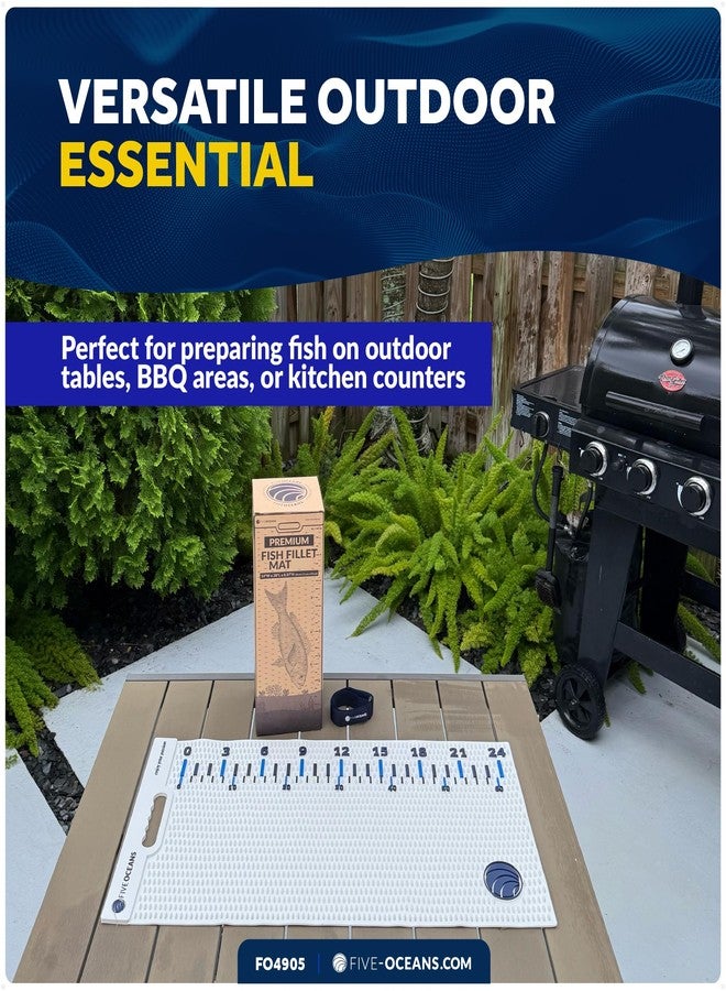 Five Oceans Fish Fillet Mat 28"x14", White Non-Slip Cutting Mat for Fish, Heavy-Duty Roll-Up Dishwasher Safe Board with 24" Ruler, for Kitchen Counters, Patio BBQ & Outdoor Tables - FO4905 - Image 3