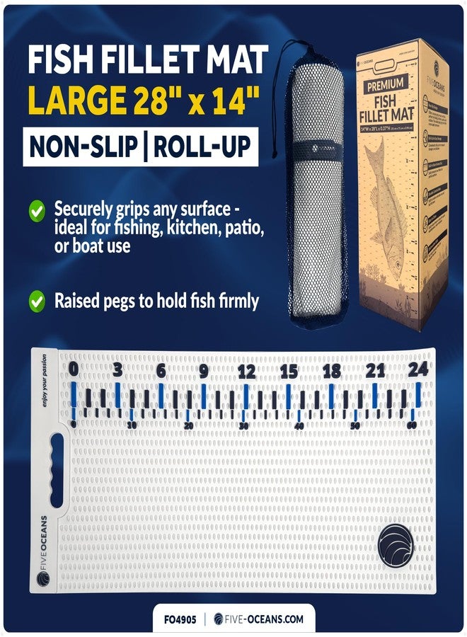 Five Oceans Fish Fillet Mat 28"x14", White Non-Slip Cutting Mat for Fish, Heavy-Duty Roll-Up Dishwasher Safe Board with 24" Ruler, for Kitchen Counters, Patio BBQ & Outdoor Tables - FO4905 - Image 2