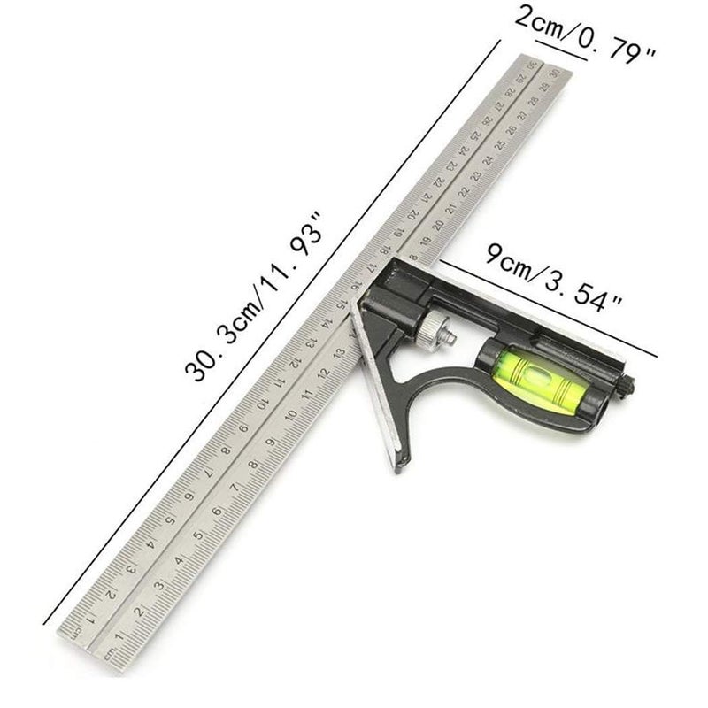 NIKTION Stainless Steel 300mm Adjustable Engineers Combination Square Rule Right Angle Ruler Tool - Image 2