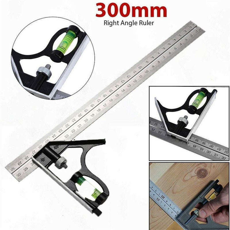 NIKTION Stainless Steel 300mm Adjustable Engineers Combination Square Rule Right Angle Ruler Tool - Image 4