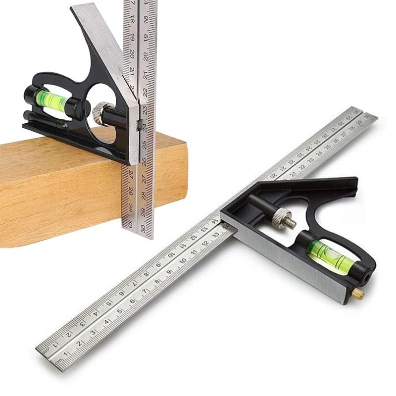 NIKTION Stainless Steel 300mm Adjustable Engineers Combination Square Rule Right Angle Ruler Tool - Image 1