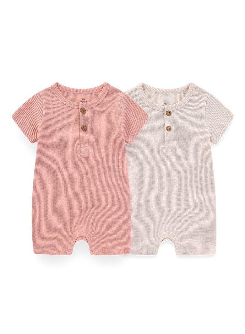 RedMapleTEK 2-piece set of pure cotton jumpsuits for infants and young children, short-sleeved crawling clothes - Image 1