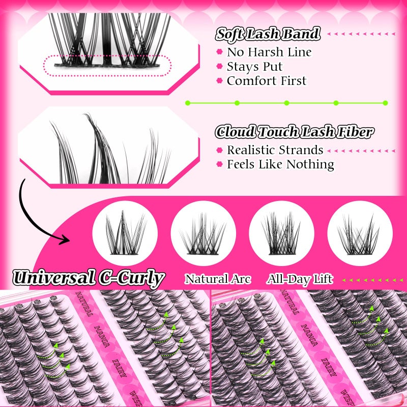 calphdiar Wispy Lash Clusters Natural Eyelashes Clusters 4 Styles Fairy Cluster Eyelash Extensions 220pcs Cluster Lashes C Curly Manga Individual Lashes 10-18mm DIY Lash Extension Natural Look by calphdiar - Image 3