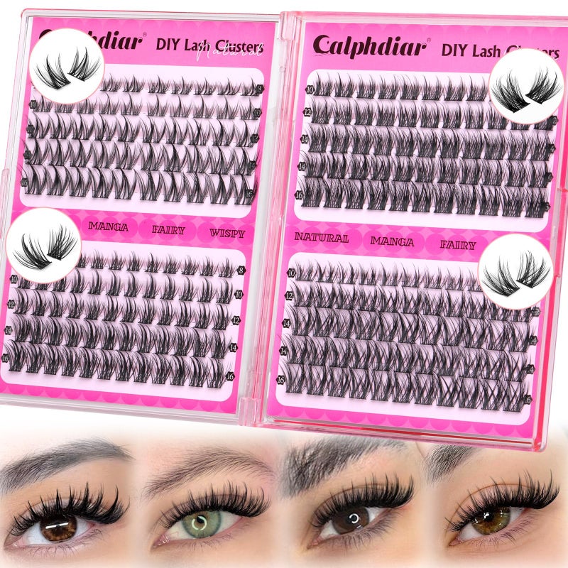 calphdiar Wispy Lash Clusters Natural Eyelashes Clusters 4 Styles Fairy Cluster Eyelash Extensions 220pcs Cluster Lashes C Curly Manga Individual Lashes 10-18mm DIY Lash Extension Natural Look by calphdiar - Image 1